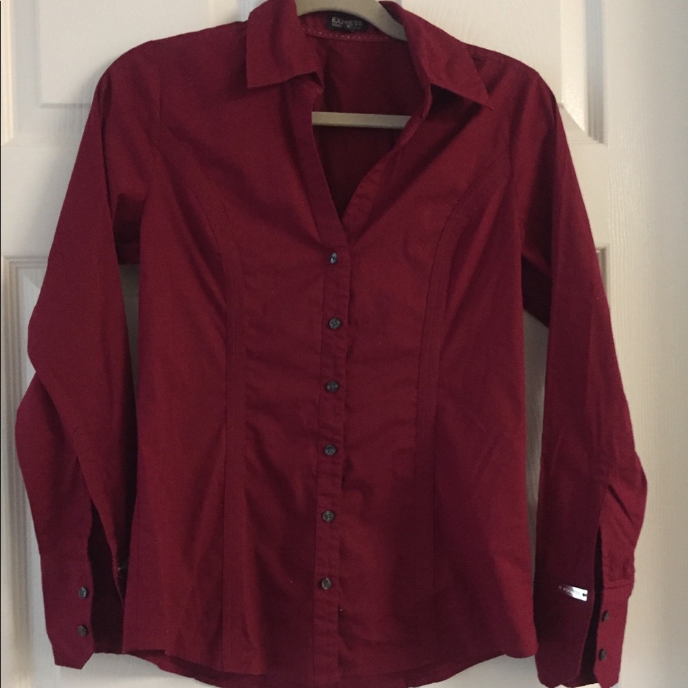 Express dark red button down